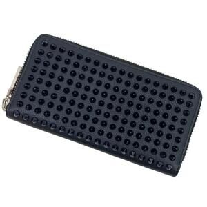 Christian Louboutin Spike Studs Round Zip Long Wallet Navy Blue